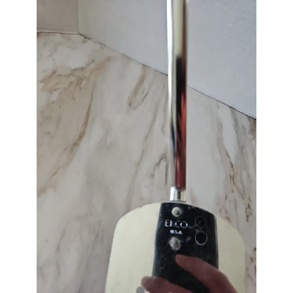 Vintage Ekco Black Short Handled Metal Slotted Spatula Flipper Made In USA